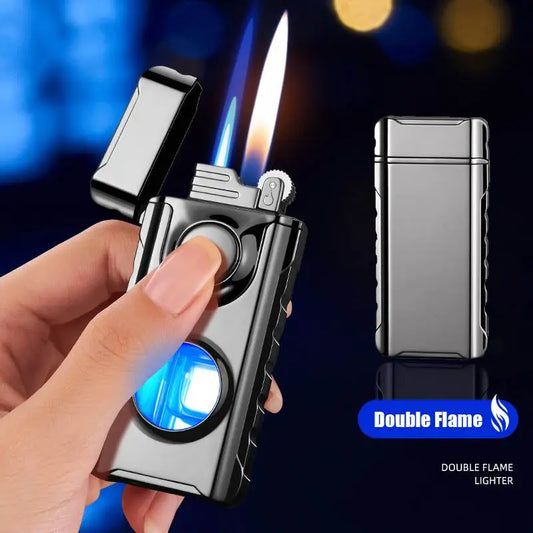 Double-Fire Transparent Gas Bin Side Lighter