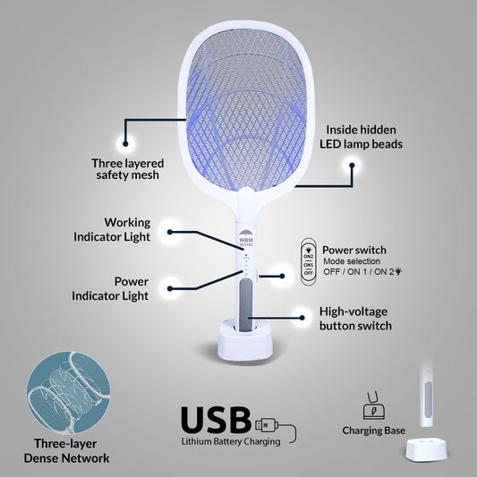 Home Mosquito & Flying Insect Killer Racket & Lamp 2-in-1